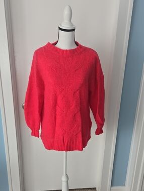 aerie Cable Knit Crewneck Sweater in Bright Pink Small  Runs Bigger